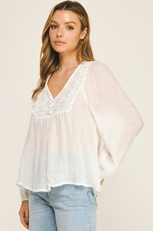 Boho Lace V-Neck Flowy Blouse