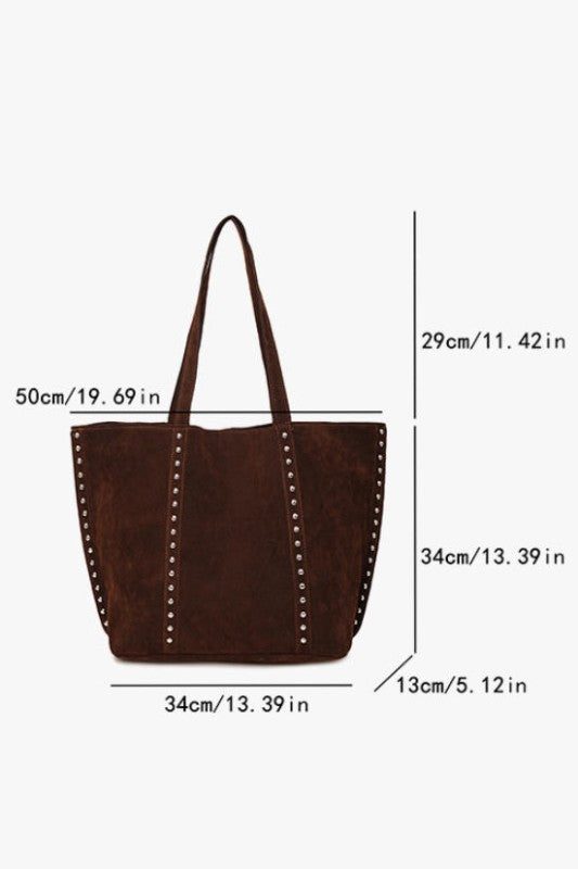 Suede Rivet Decor Large Capacity Tote Shoulder Bag