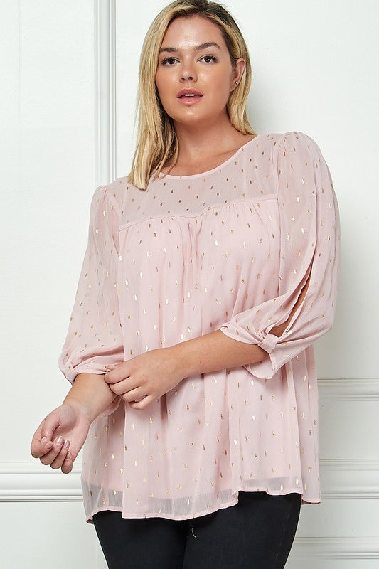 Plus Size 3/4 Sleeve Scp Nk Top with Front