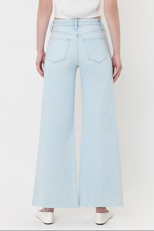 VERVET High Rise Clean Cut Raw Hem Wide Flare Jeans