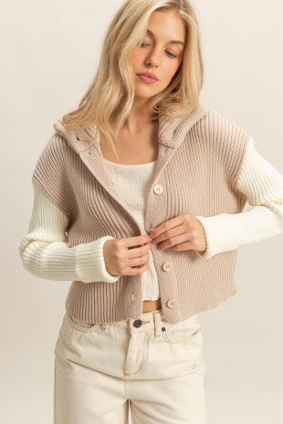 Contrasting Sleeves Sweater Cardigan