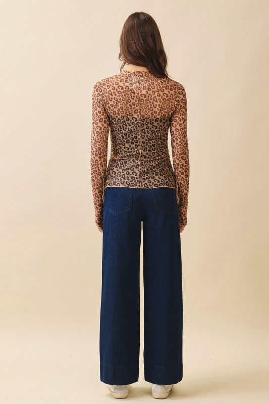 Leopard Thumbhole Sheer Lace Top