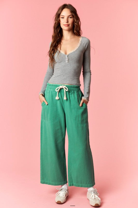 Lace Detail V Neck Snap Button Raglan Sleeve Top
