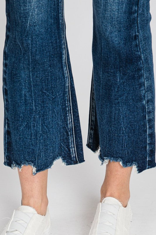 PETRA 153 High Rise Crop Bootcut W/Frayed Hem Jean