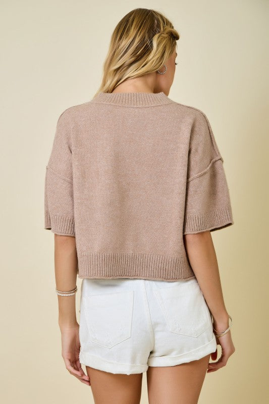 Mock Neck Dropped Shoulder Knit Top Sweater