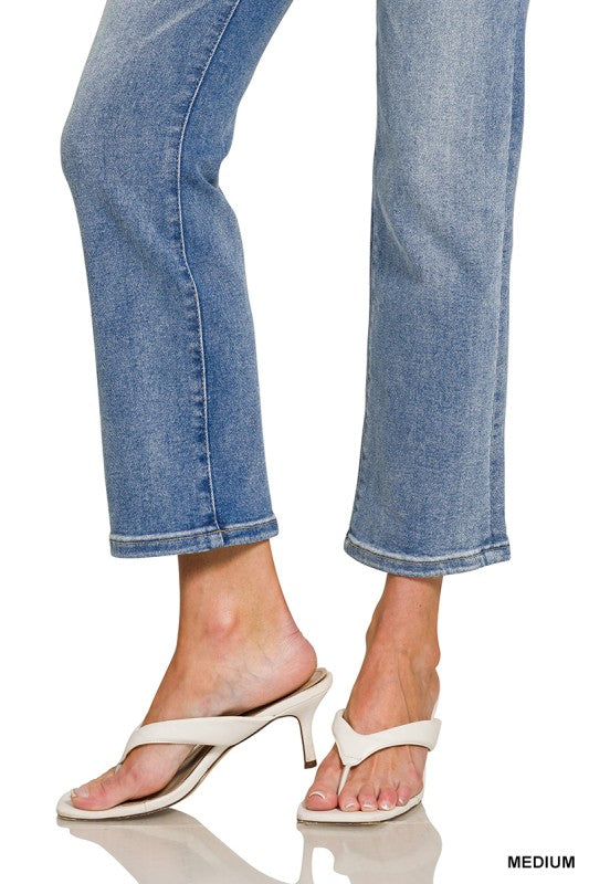 Medium Washed Cropped Straight Leg Denim (ZENANA)