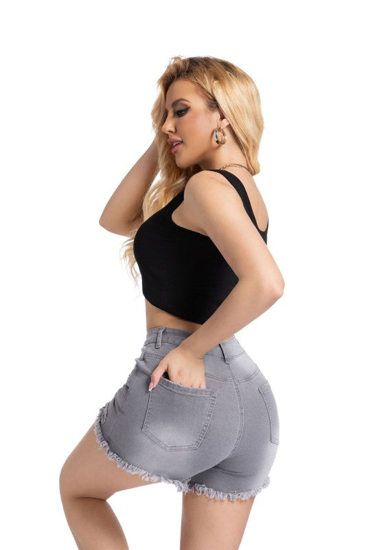 Women’s High-rise Ripped Stretch Denim Shorts