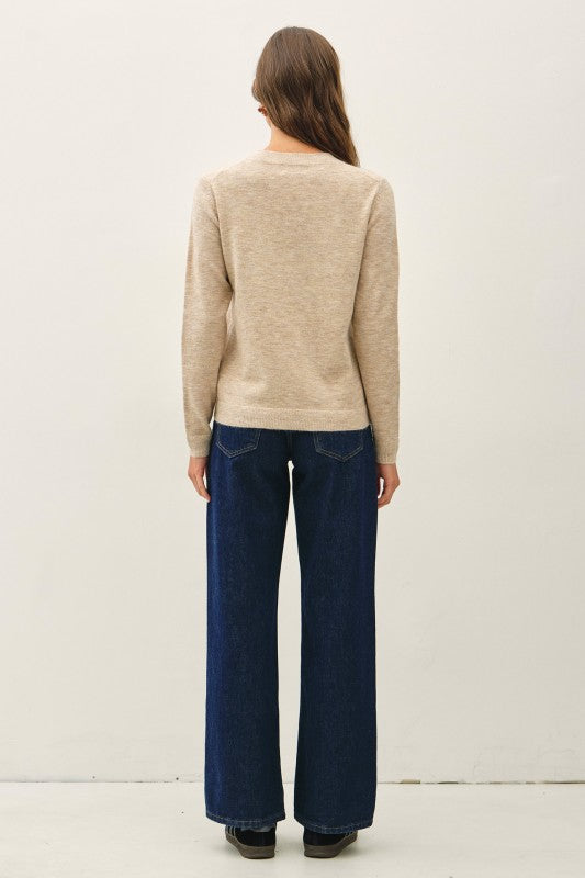 Wool Touch Cuff Pointed V-Neck Sweater