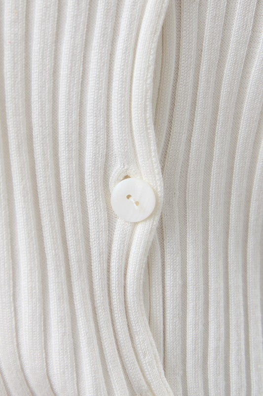 Wide Shoulder Button Down Ribbed Top