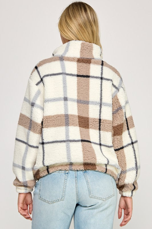 Sherpa Half Zip Up With Mock-Neck Collar