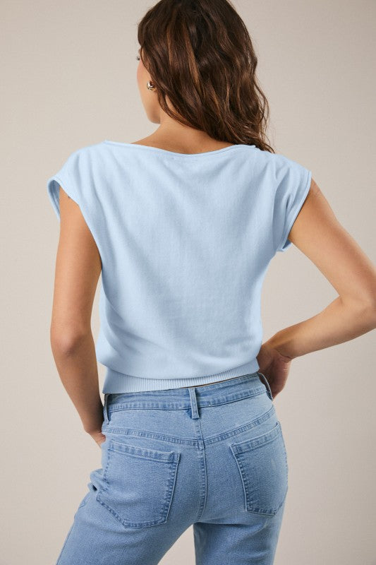 Boat Neck Wide Shoulder Knit Top