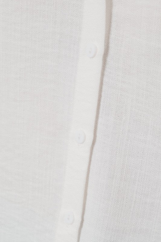 Wide Shoulder Sleeveless Button Down Shirt