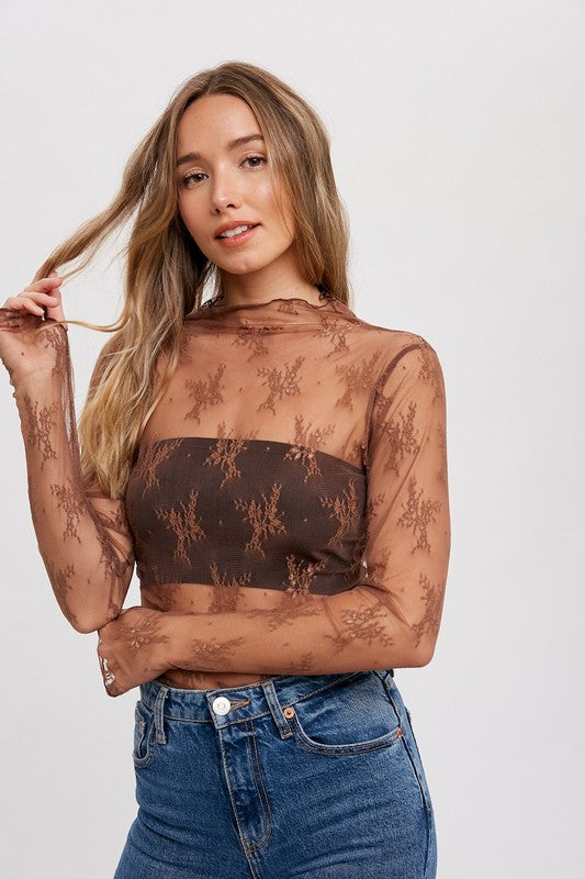 Floral Embroidery Lace Mesh Layering Top