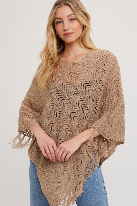 Open Knit Fringe-Poncho
