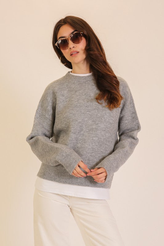 Twofer Crew Neck Layered Knit Sweater