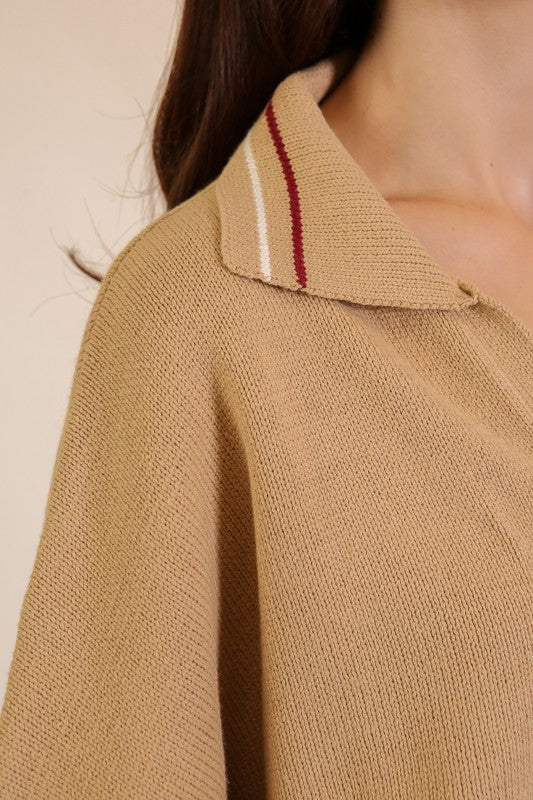 Collared V-Neck Knit Polo Sweater Top