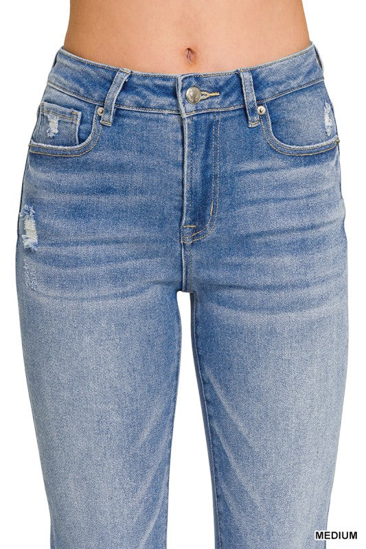 Medium Washed Cropped Straight Leg Denim (ZENANA)