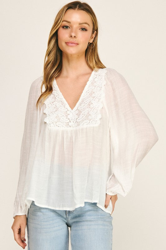 Boho Lace V-Neck Flowy Blouse