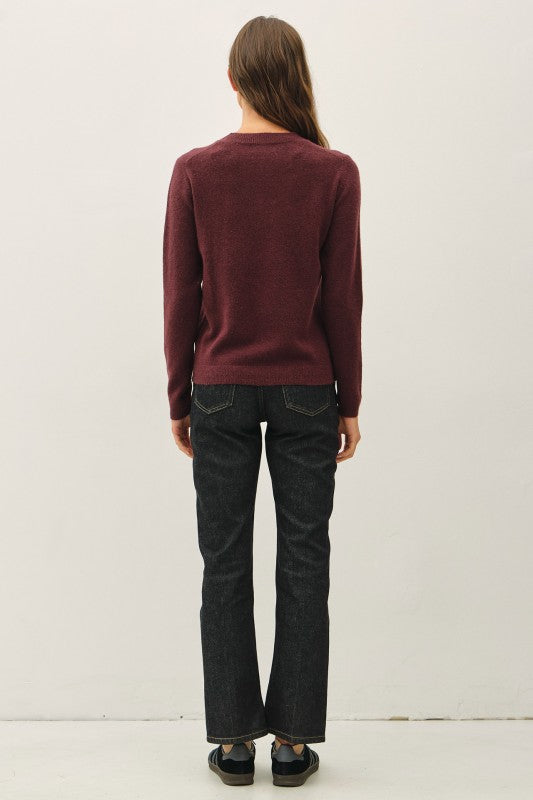 Wool Touch Cuff Pointed V-Neck Sweater