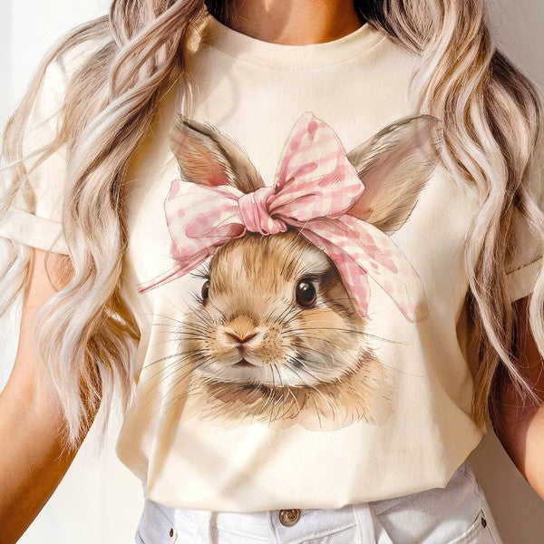 Coquette Easter Bunny Rabbit Pink Bow Graphic Tee