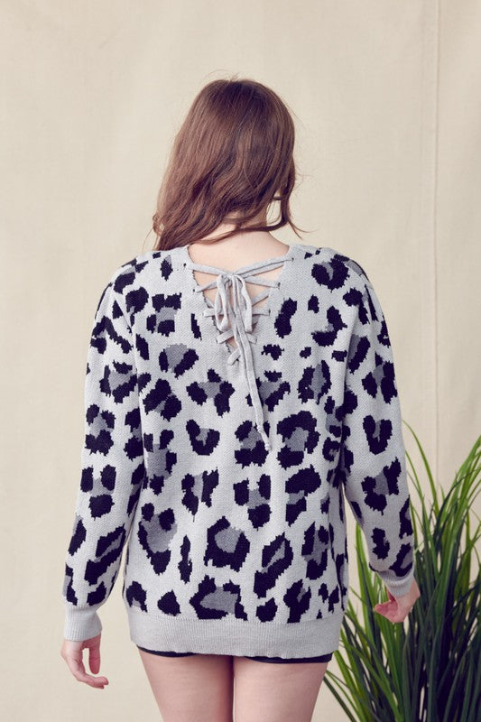 Leopard Knit Sweater With Deep V Back