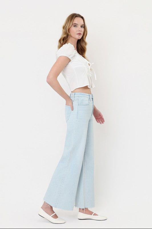 VERVET High Rise Clean Cut Raw Hem Wide Flare Jeans