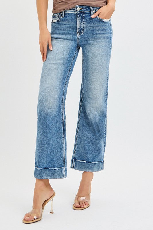 Risen Mid Rise Crop Straight With Taylor Cuffed Jeans
