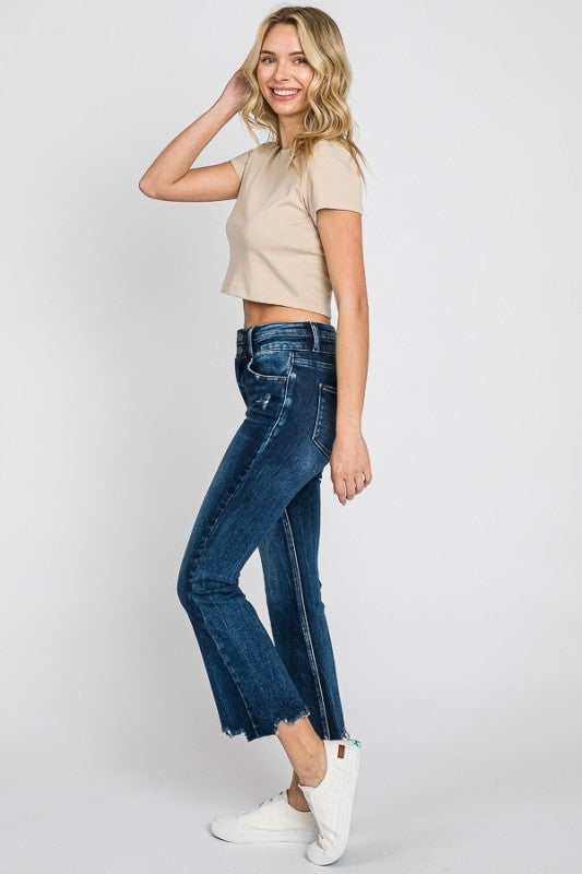 PETRA 153 High Rise Crop Bootcut W/Frayed Hem Jean