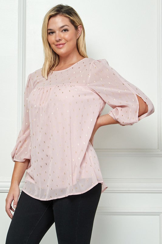 Plus Size 3/4 Sleeve Scp Nk Top with Front