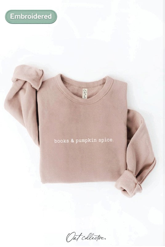 EMBROIDERED BOOKS AND PUMPKIN SPICE SWEATSHIRT