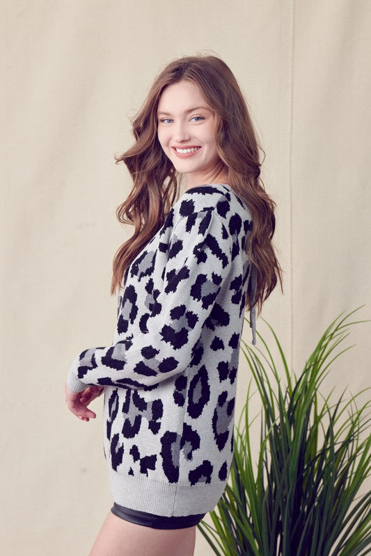 Leopard Knit Sweater With Deep V Back