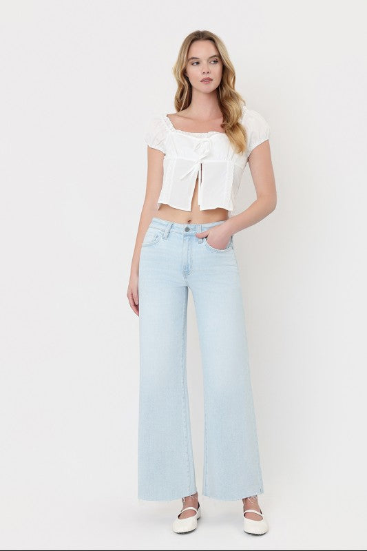 VERVET High Rise Clean Cut Raw Hem Wide Flare Jeans