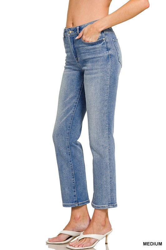 Medium Washed Cropped Straight Leg Denim (ZENANA)