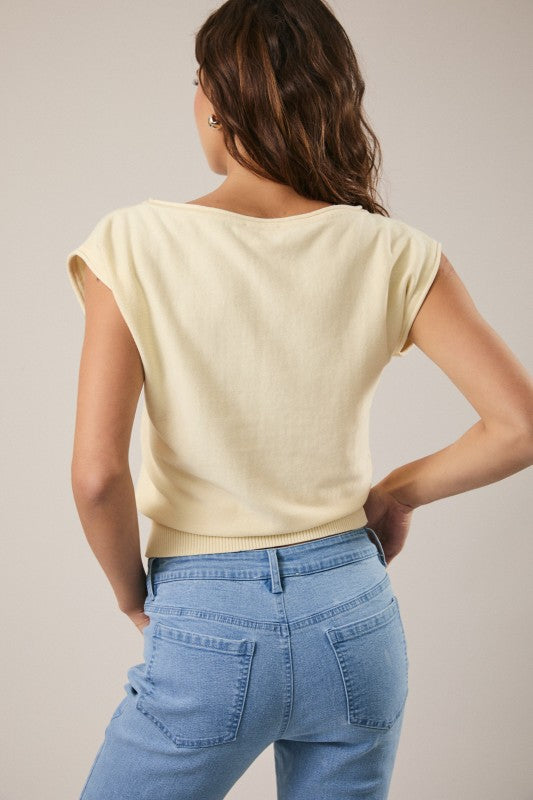 Boat Neck Wide Shoulder Knit Top