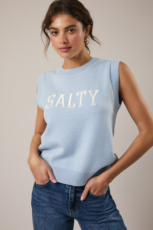 Round Neck Sleeveless “salty” Sweater Vest