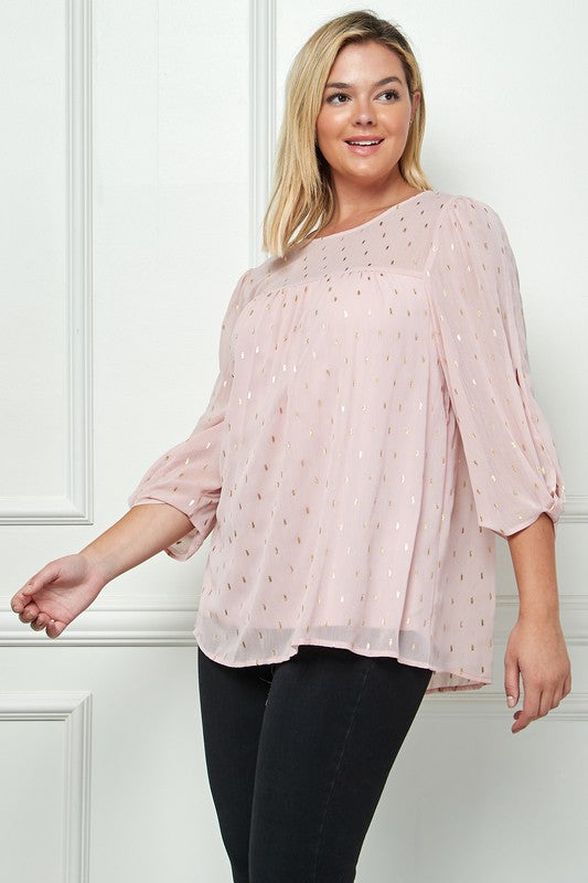 Plus Size 3/4 Sleeve Scp Nk Top with Front