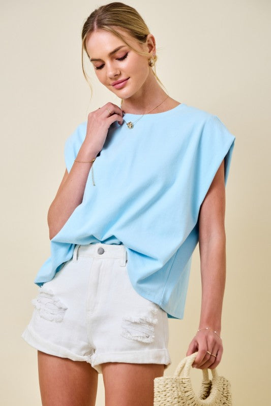 Easy Extended Shoulder Cap Sleeve Basic Boxy Lounge Tee Top