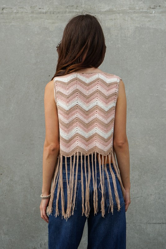 Desert Dusk Crochet Fringe Vest