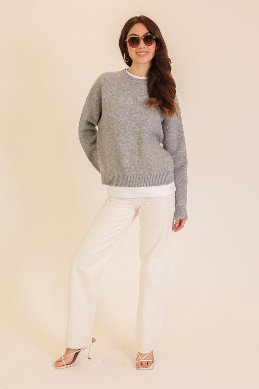 Twofer Crew Neck Layered Knit Sweater