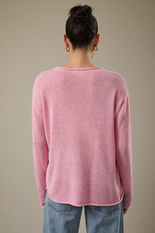 Round Roll Up Neck “sun-kissed” Lt Weight Sweater