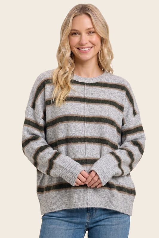 Pintucked Center Striped Sweater