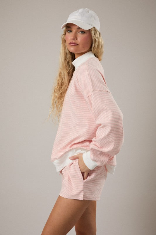 Mock-Neck Stripe Sweatshirt Top