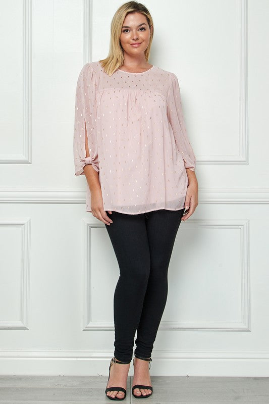 Plus Size 3/4 Sleeve Scp Nk Top with Front