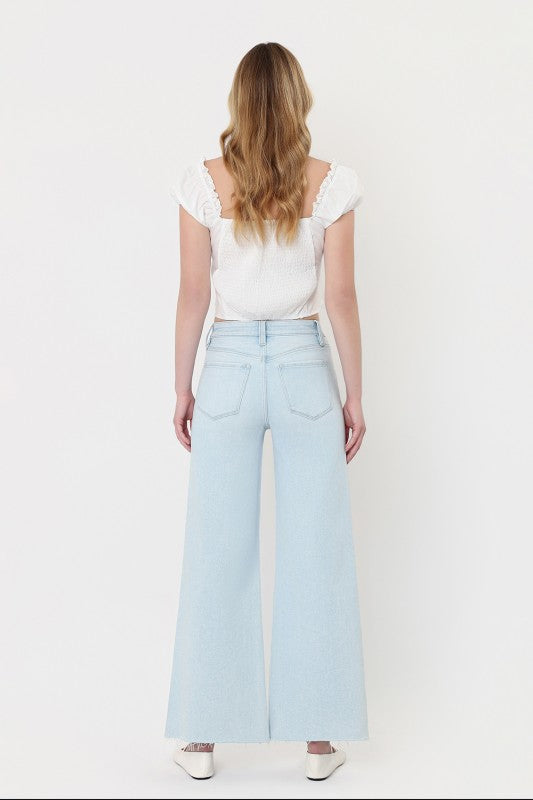 VERVET High Rise Clean Cut Raw Hem Wide Flare Jeans