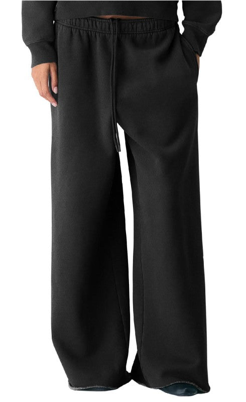 Fleece Oversized Mid Rise Sweatpants with Raw Hem
