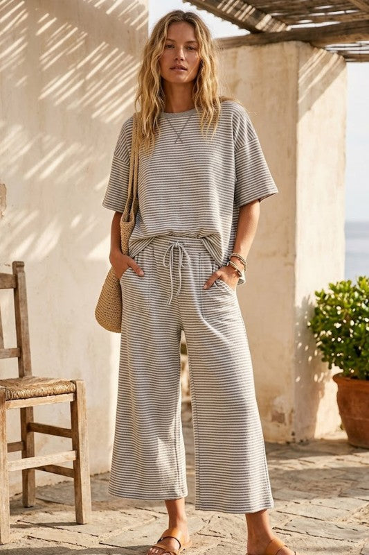 Striped Knit Top and Pant Set