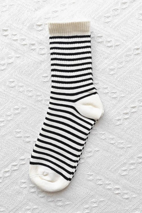 Contrast Trim Striped Knit Cotton Socks