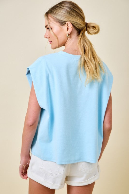 Easy Extended Shoulder Cap Sleeve Basic Boxy Lounge Tee Top