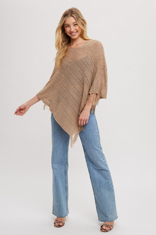Open Knit Fringe-Poncho