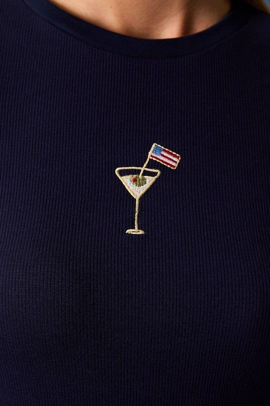 Crew Neck Short Sleeve Usa Cocktail Embo Ribbed Baby Tee